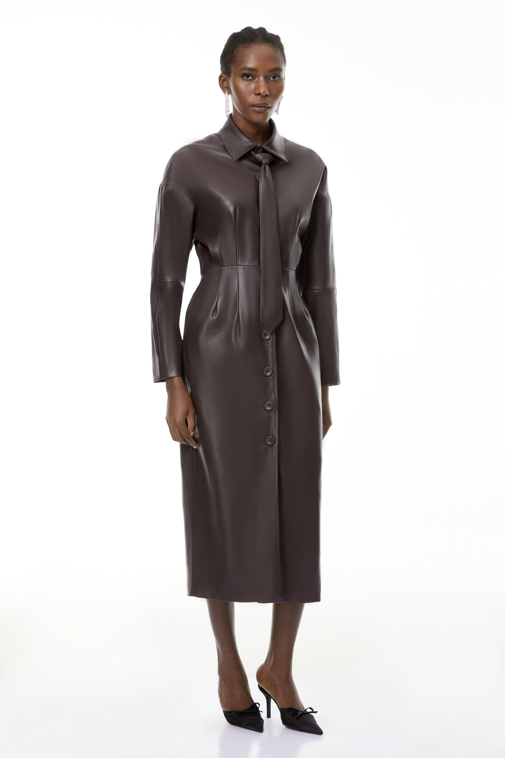 Iris Purple Leather Midi Dress