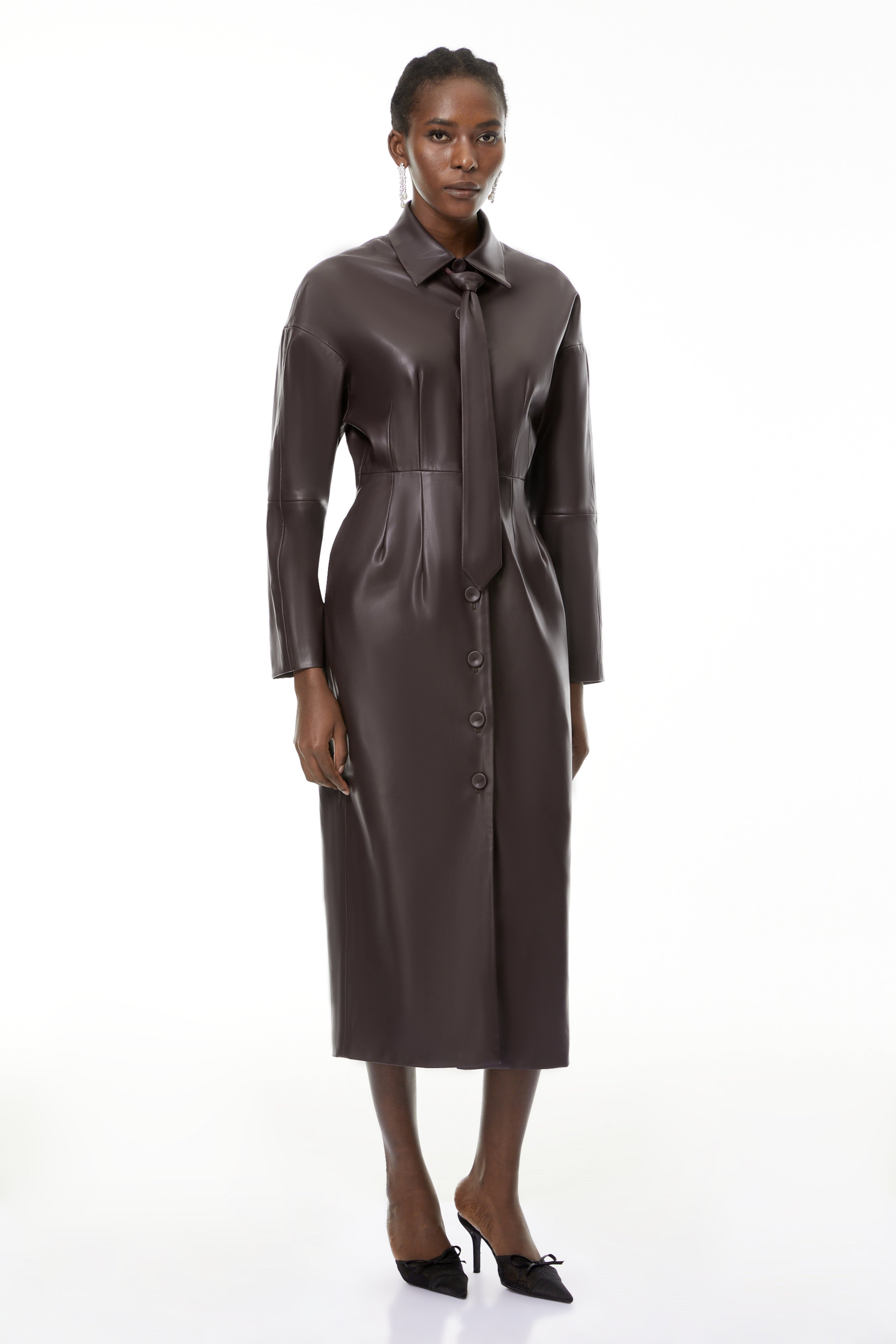Iris Purple Leather Midi Dress