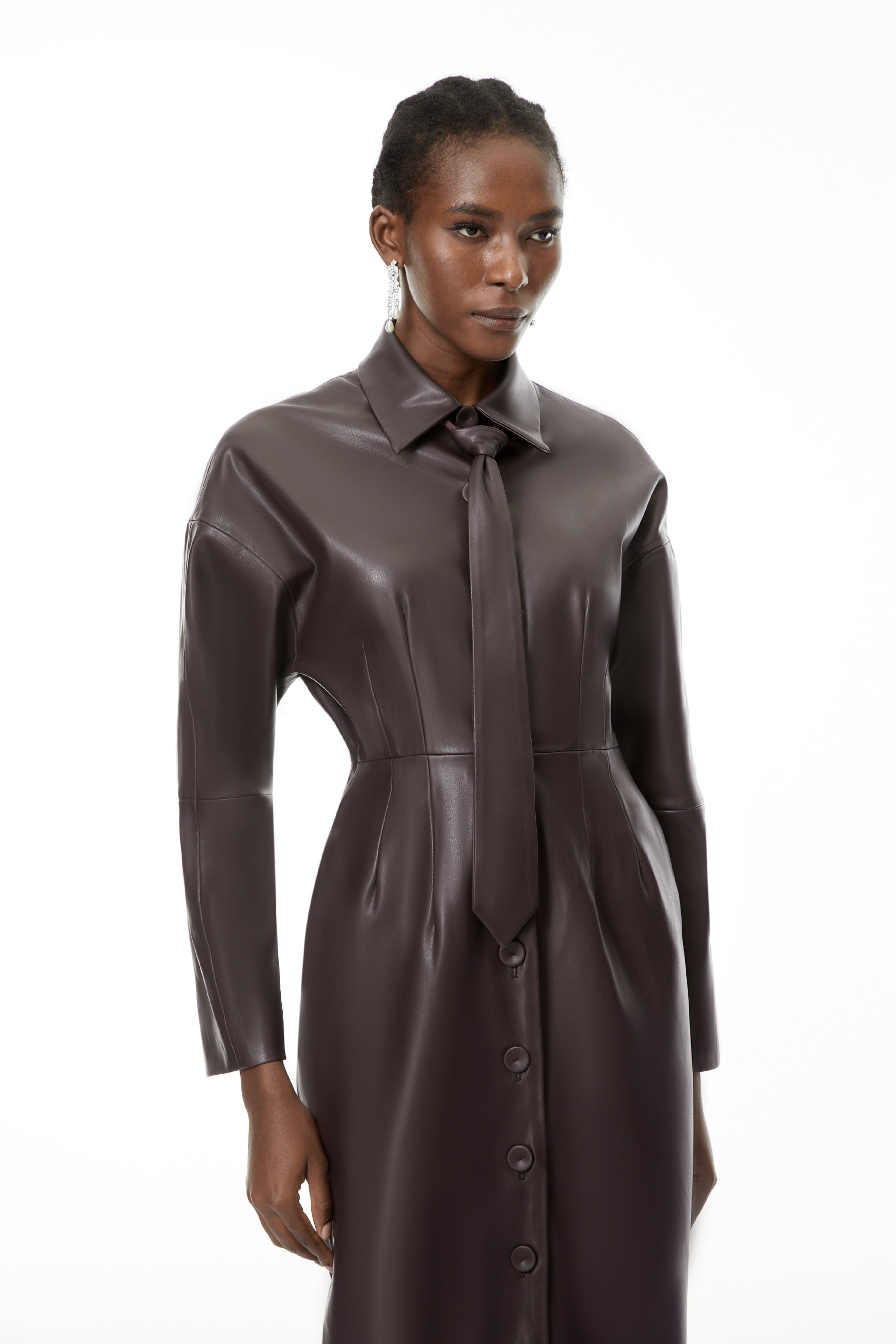 Iris Purple Leather Midi Dress