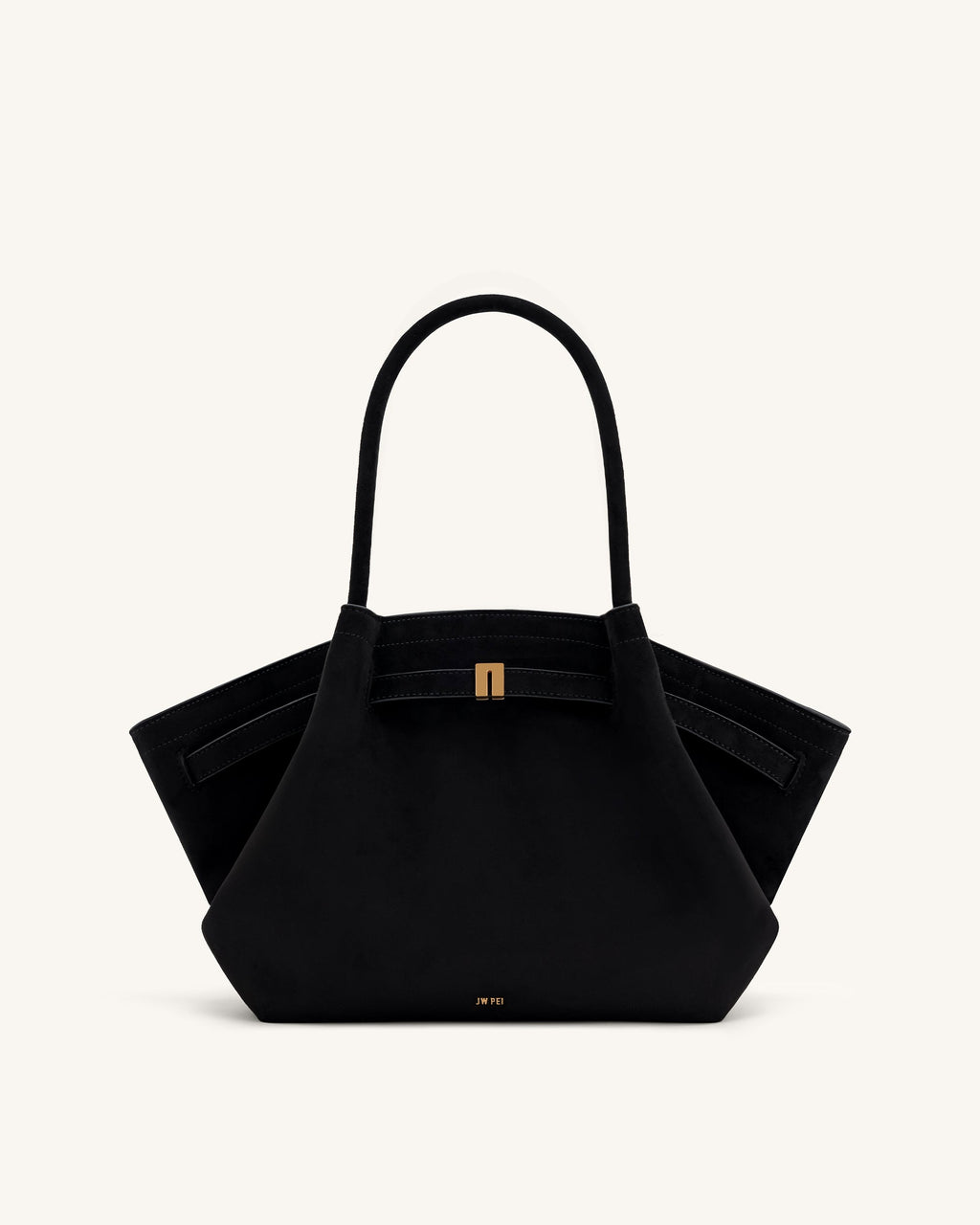Bolso tote mediano JW PEI Hana JH306B04 visto desde el frente, con diseño moderno y asa superior en color neutro.