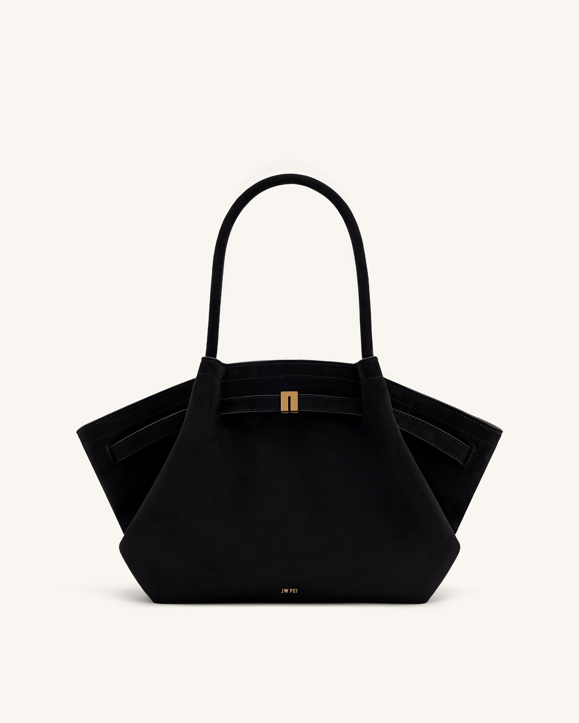 Bolso tote mediano JW PEI Hana JH306B04 visto desde el frente, con diseño moderno y asa superior en color neutro.