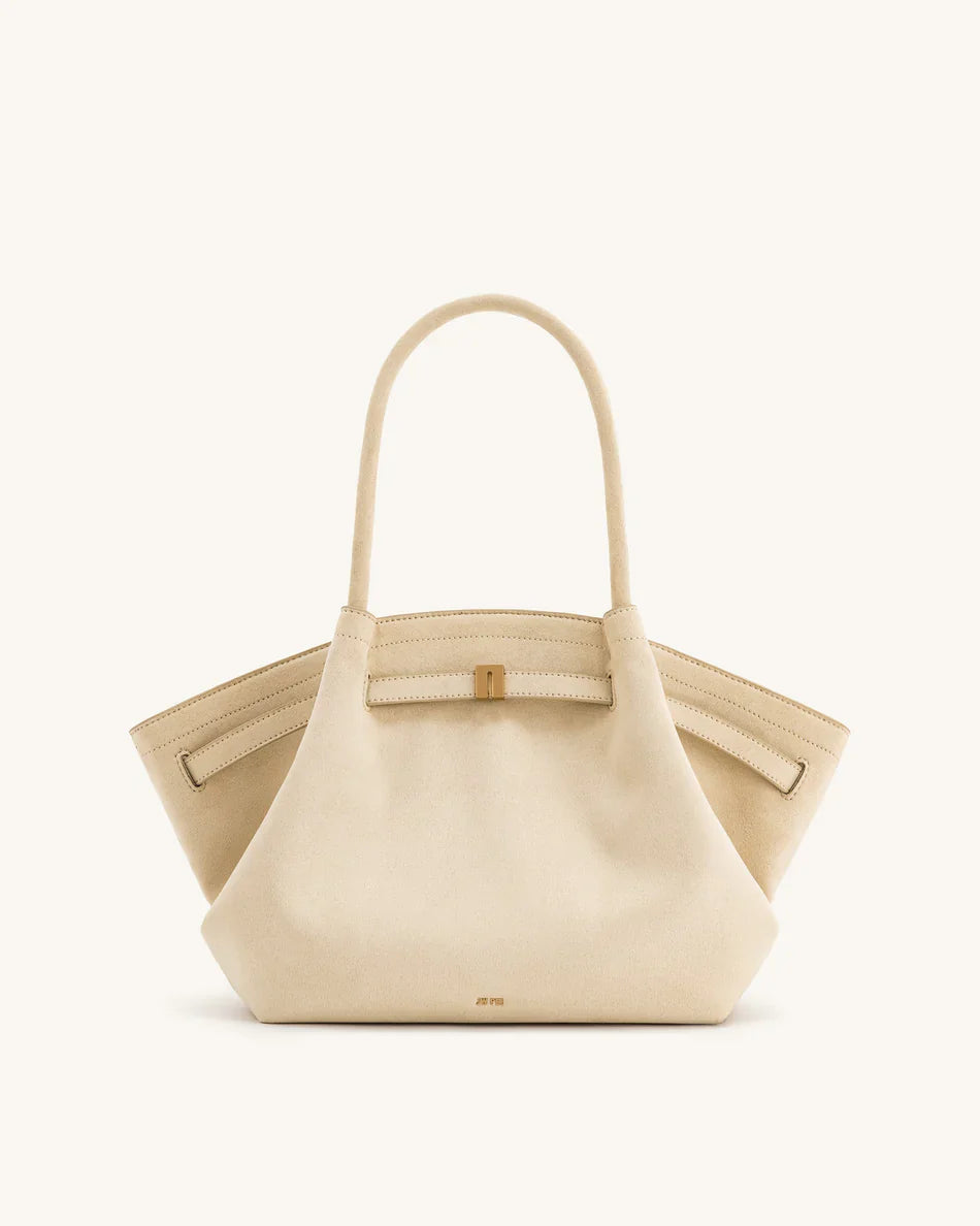 Hana Medium Synthetic Suede Tote Bag – Dark Olive Green - Angela Puerto