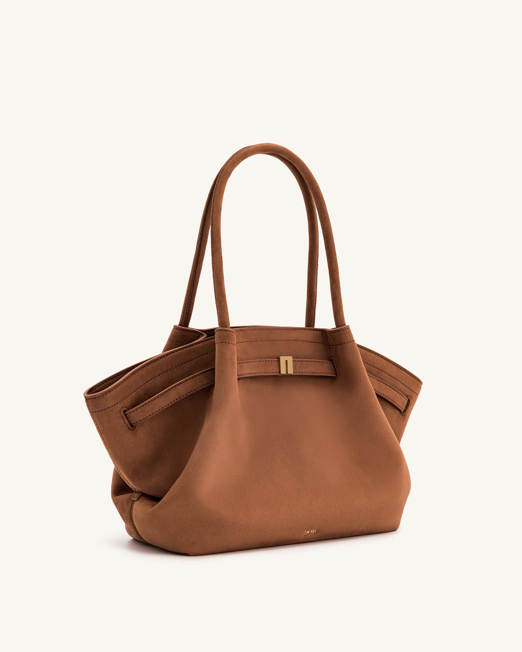 Bolso tote mediano de ante sintético Marrón de JW PEI, vista lateral del modelo Hana de la colección JH306B04.