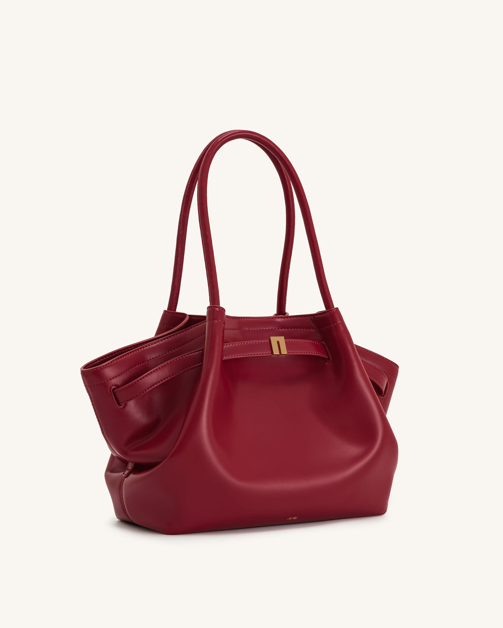 Bolso tote mediano Hana de JW PEI en color claret, vista lateral que muestra el diseño y las asas del bolso.