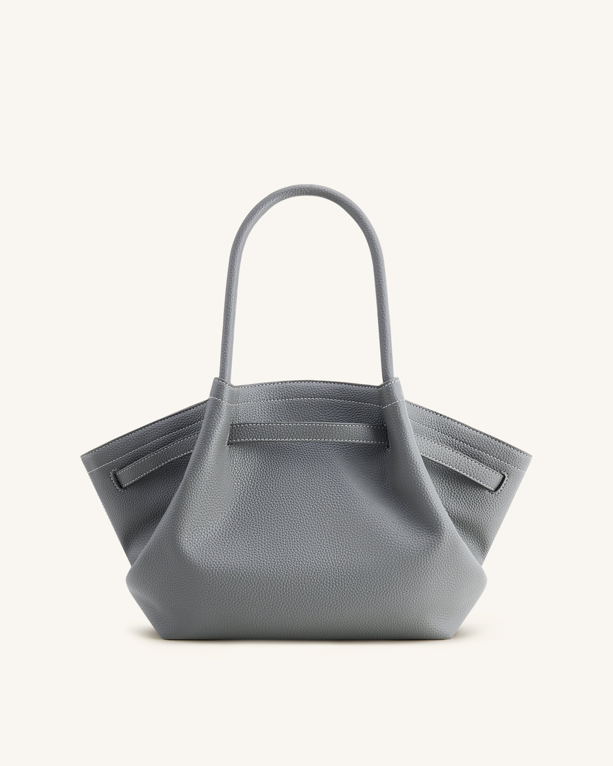 Mochila tote mediana Hana en gris pizarra de la marca JW PEI, vista trasera, con asas y detalles de diseño elegantes.