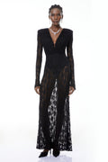 Johanna Black Semi-Sheer Lace Maxi Dress