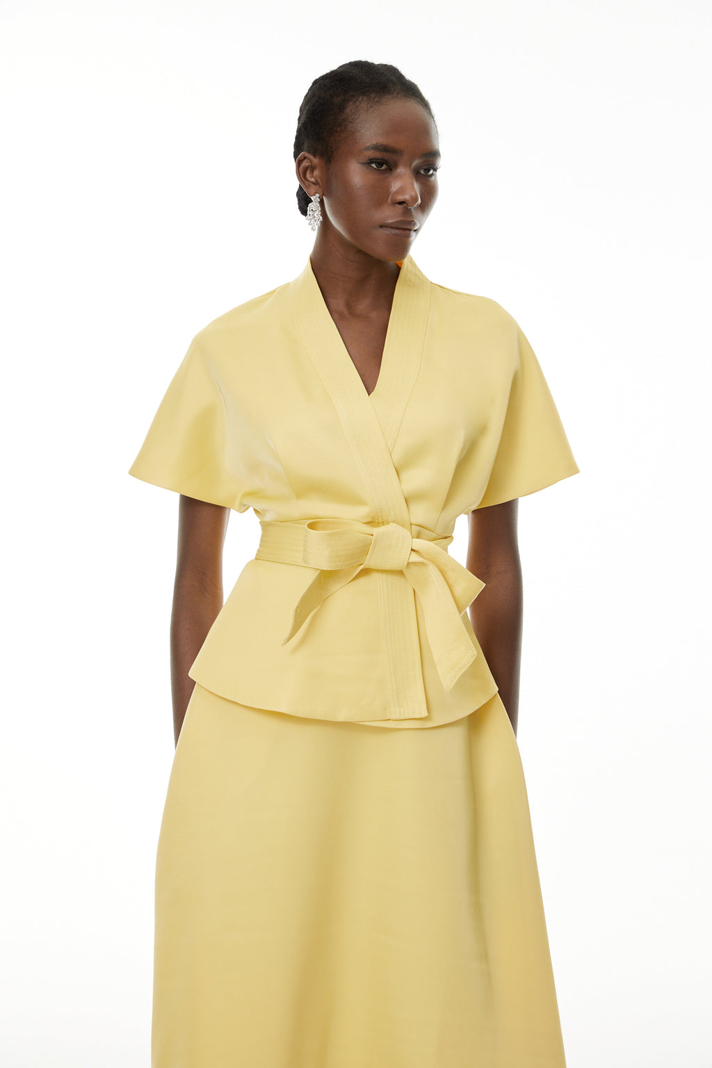 Johanna Yellow Self-Tie Blouse & Skirt Set