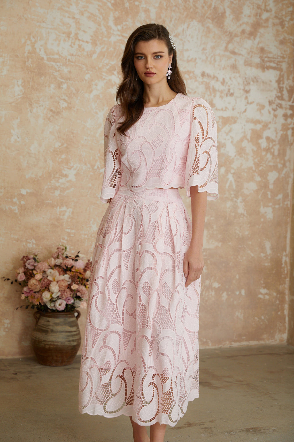 Joséphine Pink Embroidered Blouse & Skirt Set