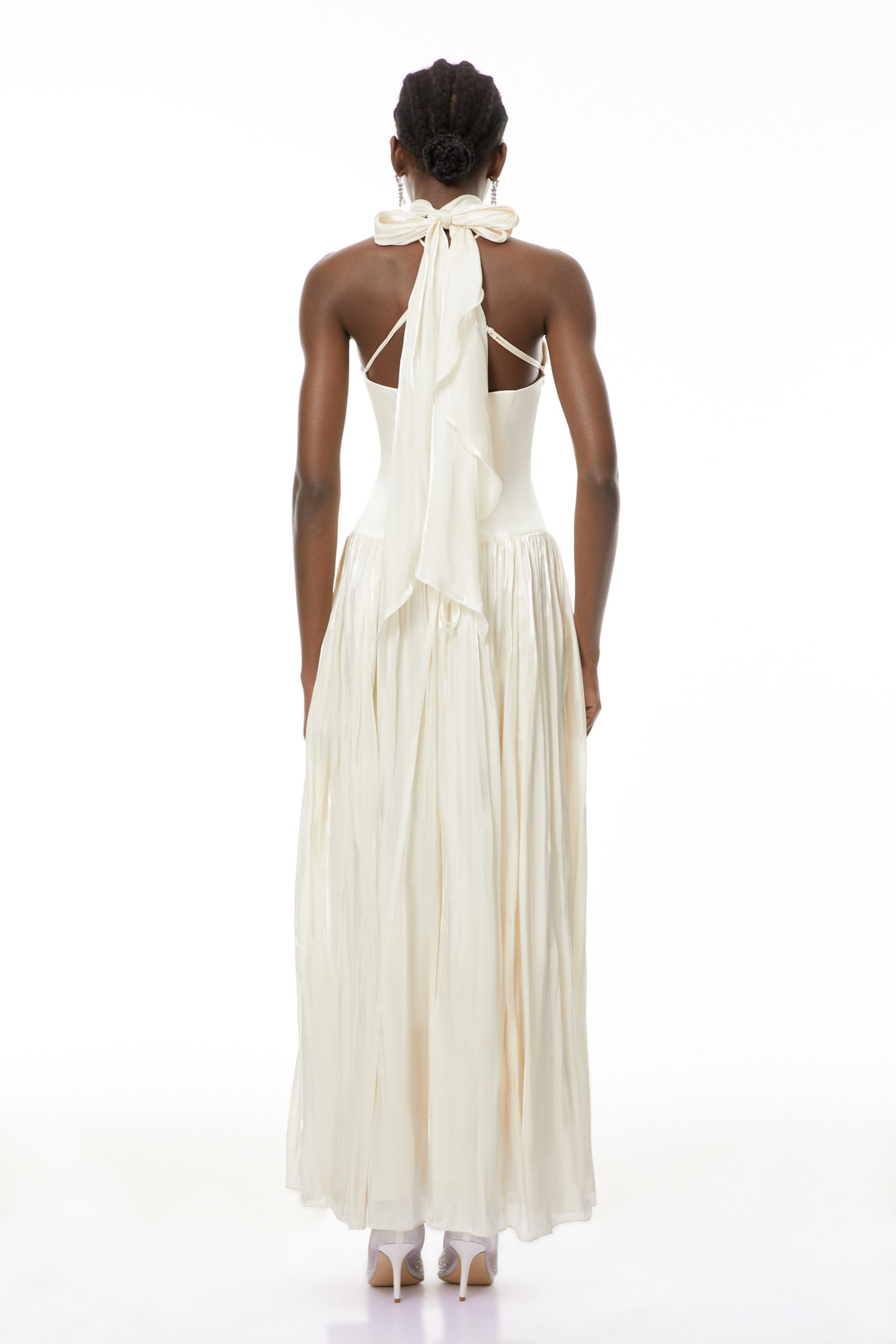 Jovita White Halterneck Pleated Maxi Dress