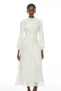 Katrín White Glossy Gathered Maxi Dress