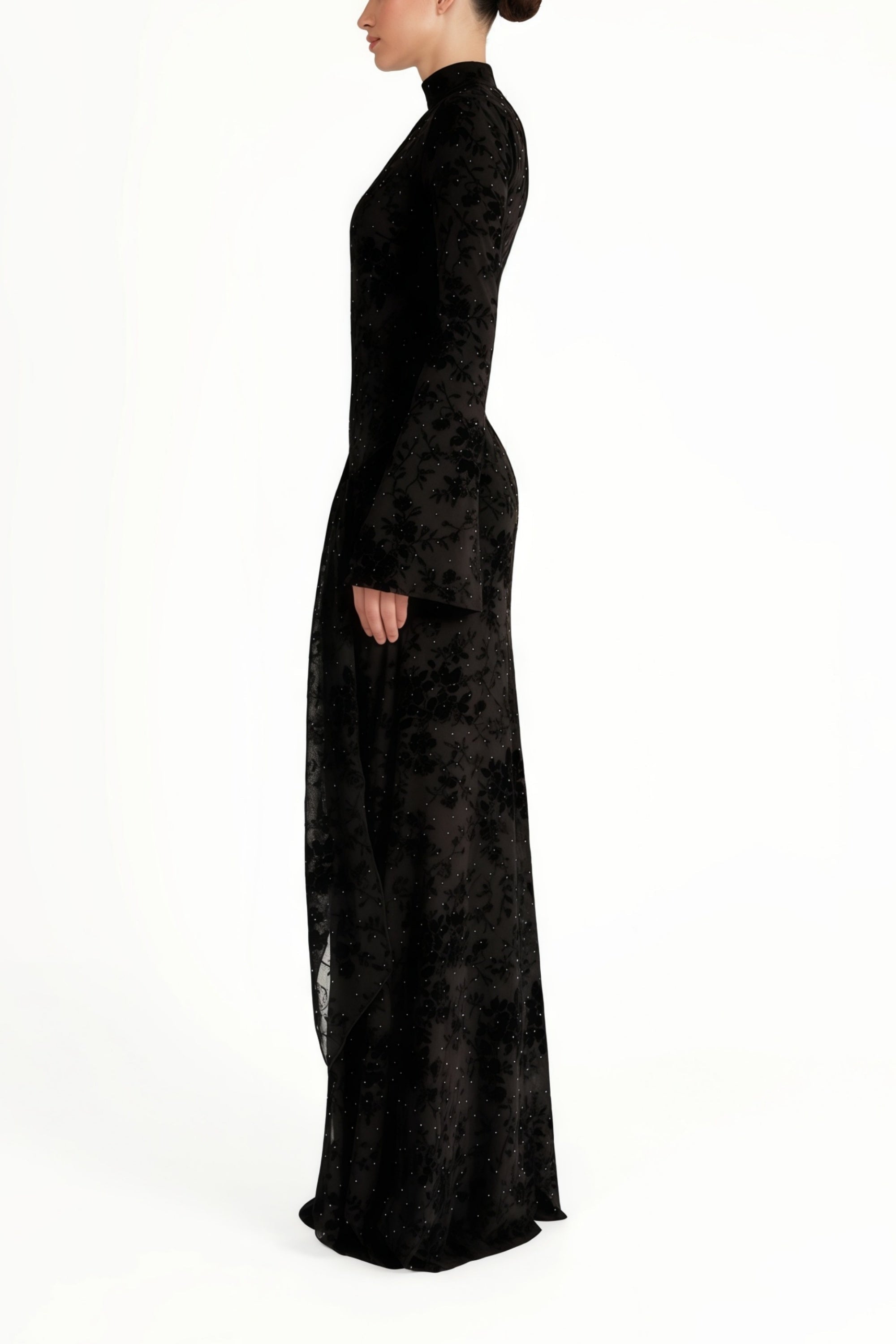 Kgothatso Black Embellished Floral Sheer Maxi Dress