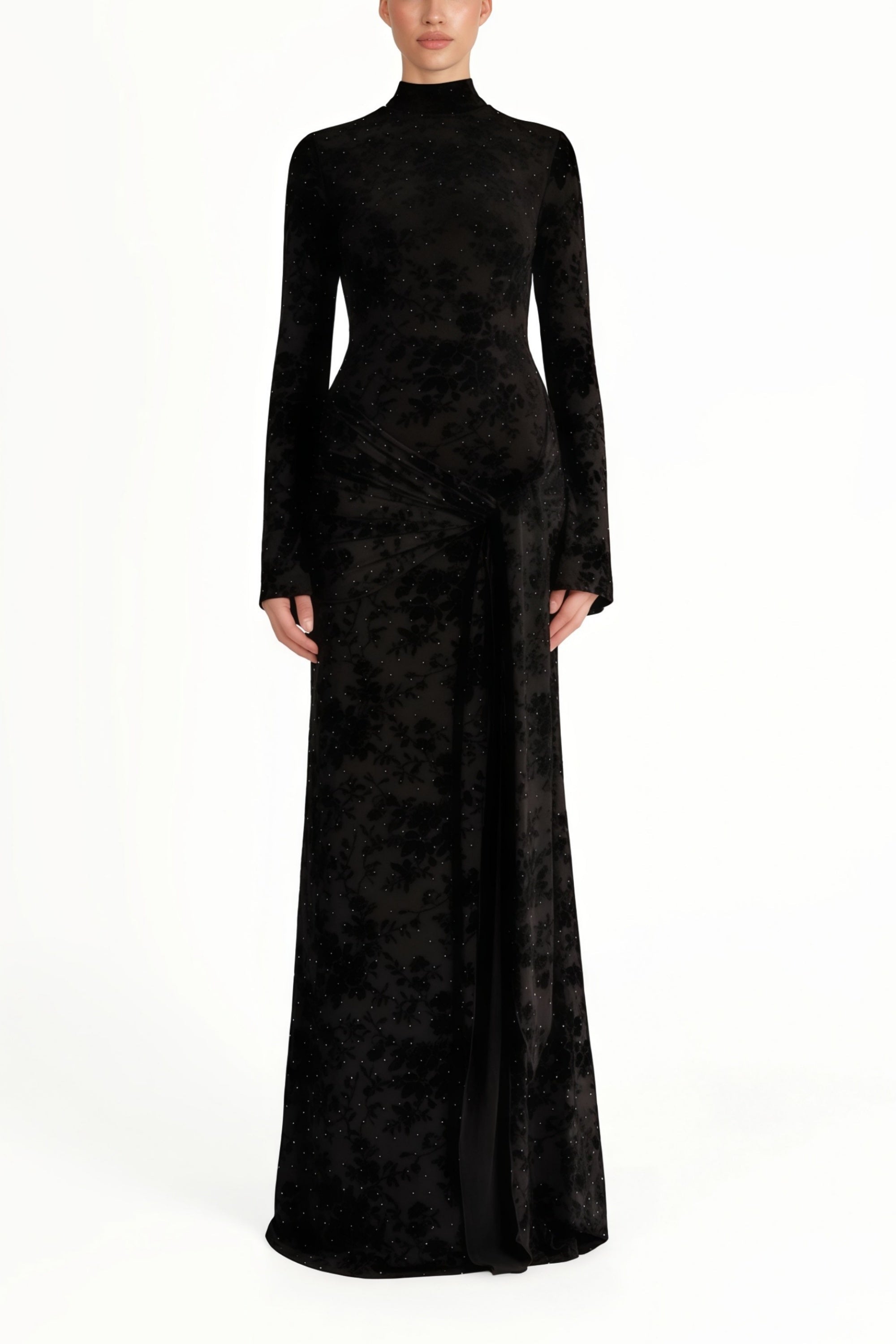 Kgothatso Black Embellished Floral Sheer Maxi Dress