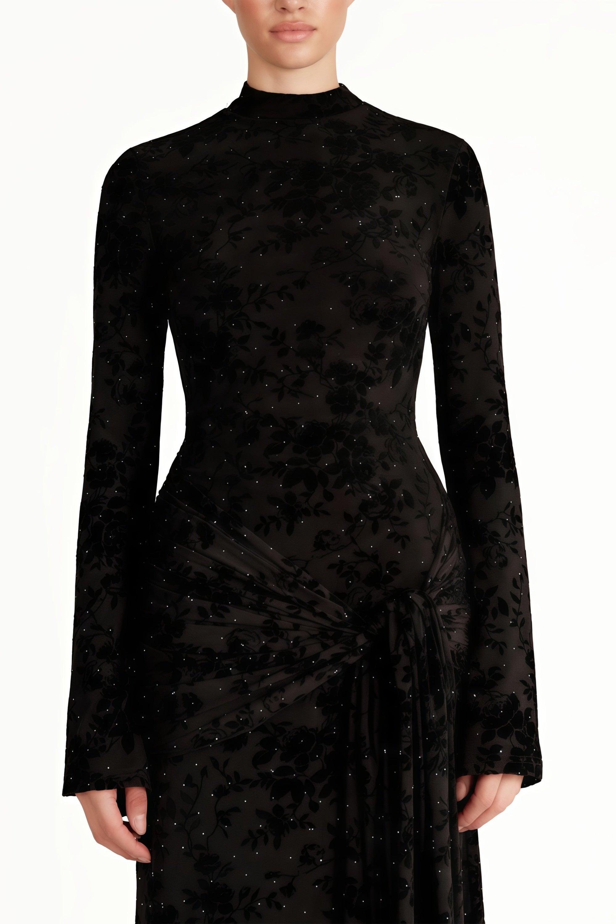 Kgothatso Black Embellished Floral Sheer Maxi Dress