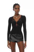 Laia Black Lace Trim Knit Top