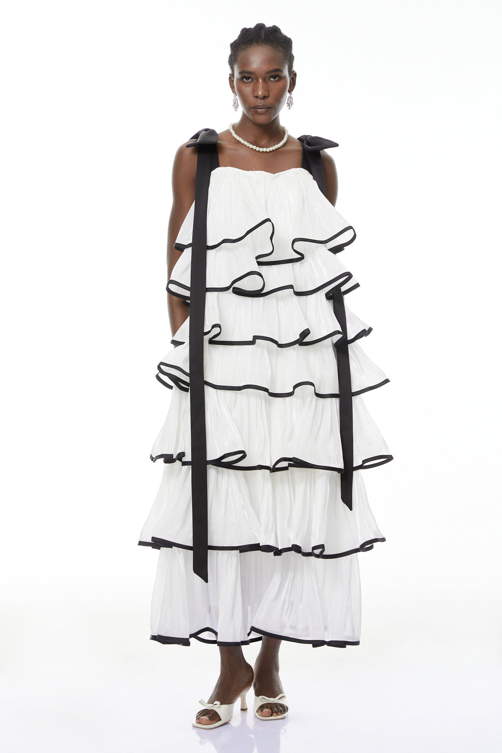 Larissa White Ruffled Maxi Dress with Bows