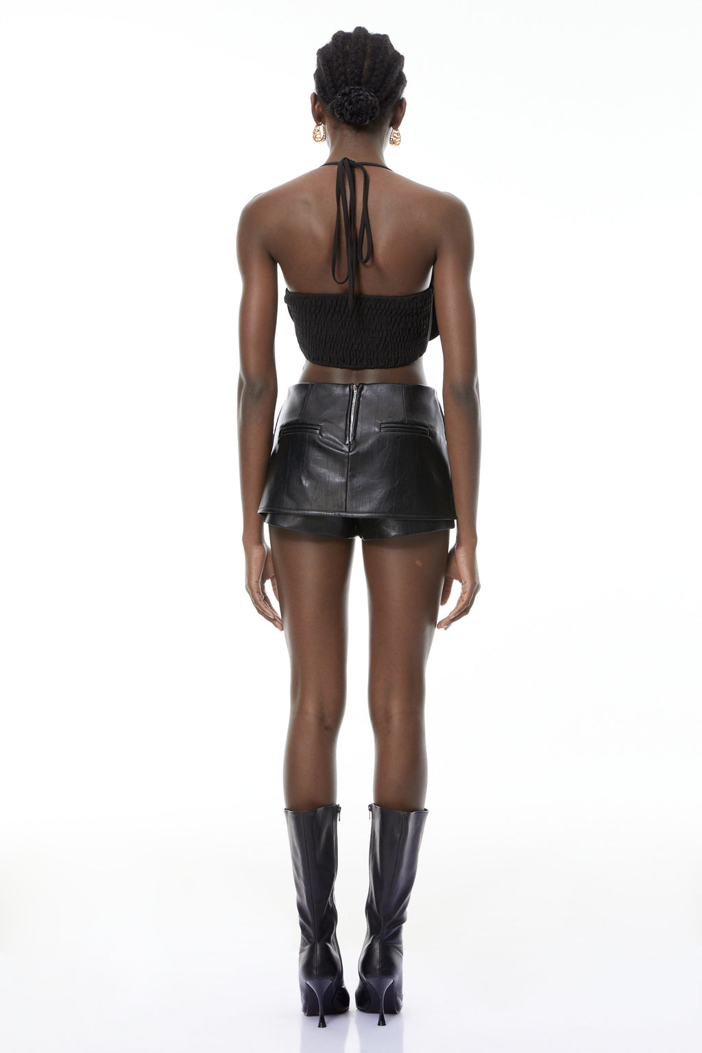 Leah Black Halterneck 3D Petal Cropped Top