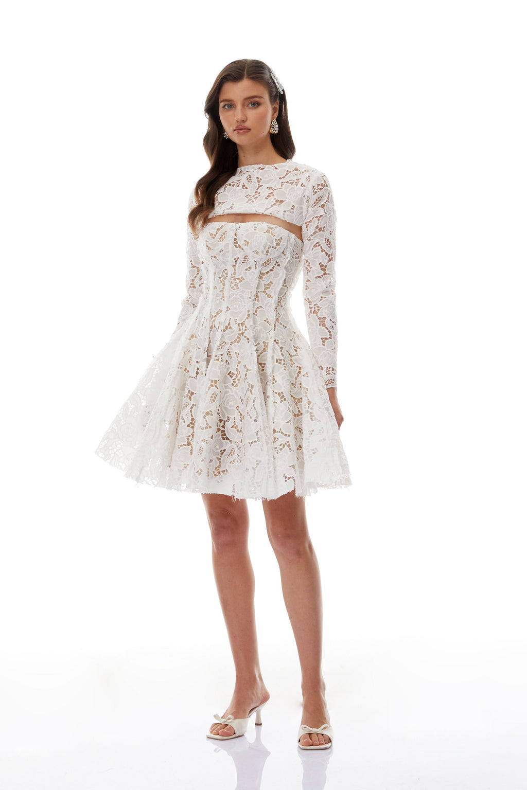 Leif White Lace Overlay Mini Dress with Lace Cape
