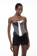 Lillian Grey Color Block Top with Lace Panels