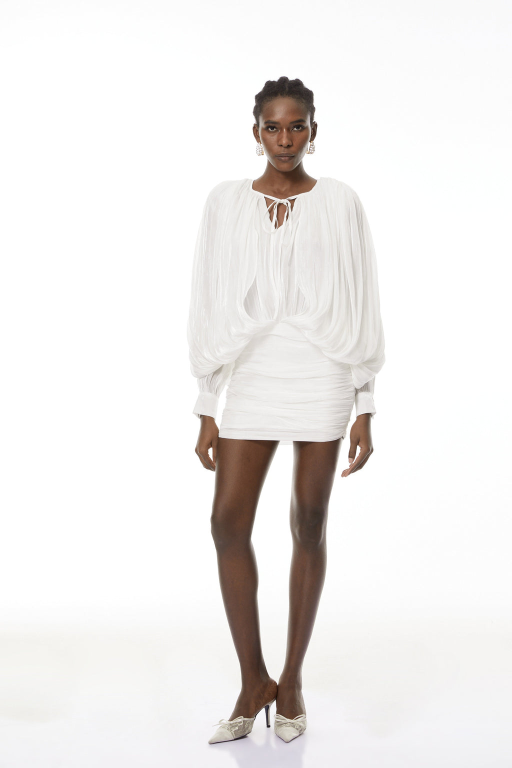 Lumi White Fully Pleated Mini Dress