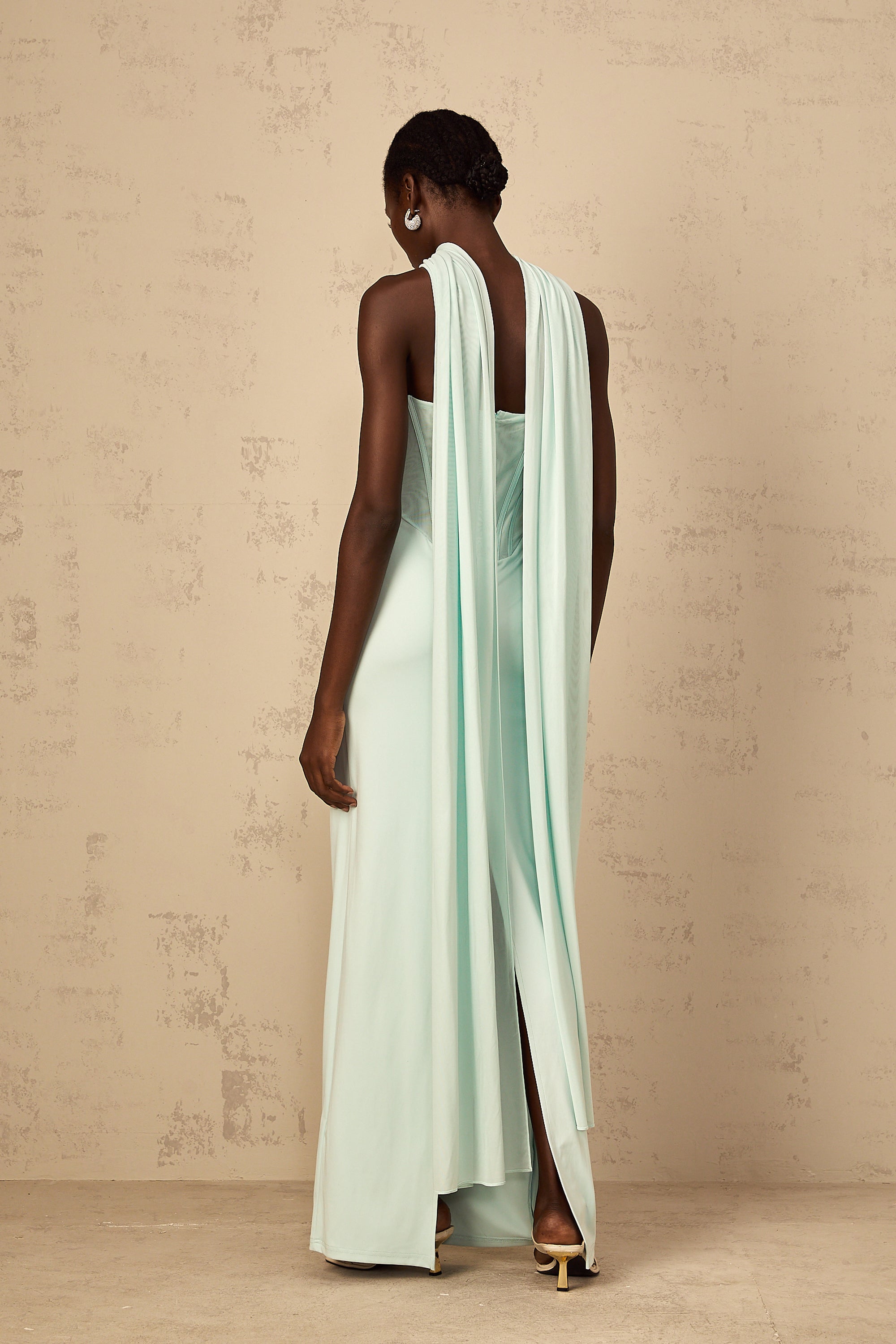 Béryl Tulle Panel Corset Maxi Dress in Mint Green (Final Sale-US Only)
