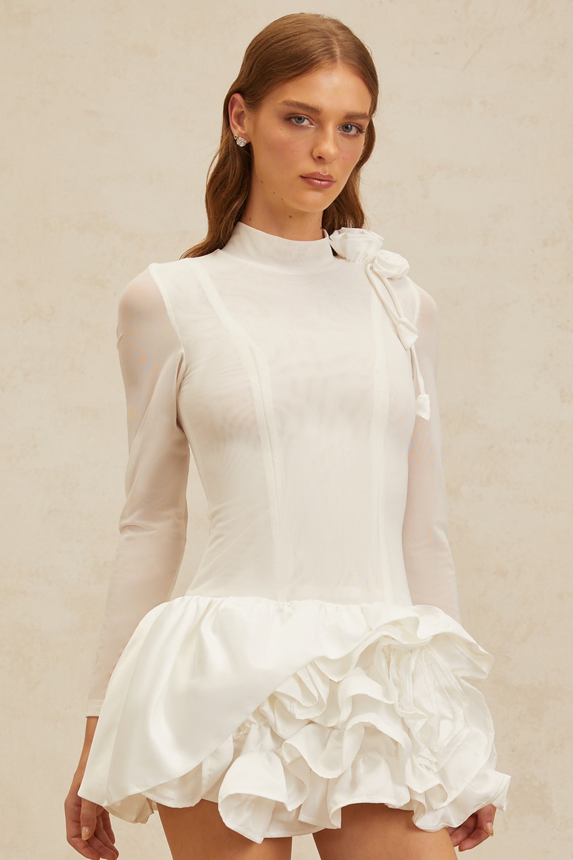 Léonor White 3D Petal Puff Mini Dress (Final Sale-US Only)