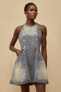 Gunnel Blue Faded Effect Denim Mini Dress