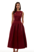 Triana Burgundy Belt Waist Satin Maxi Dress
