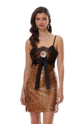 Marita Brown Sequin Mini Dress with 3D Petals
