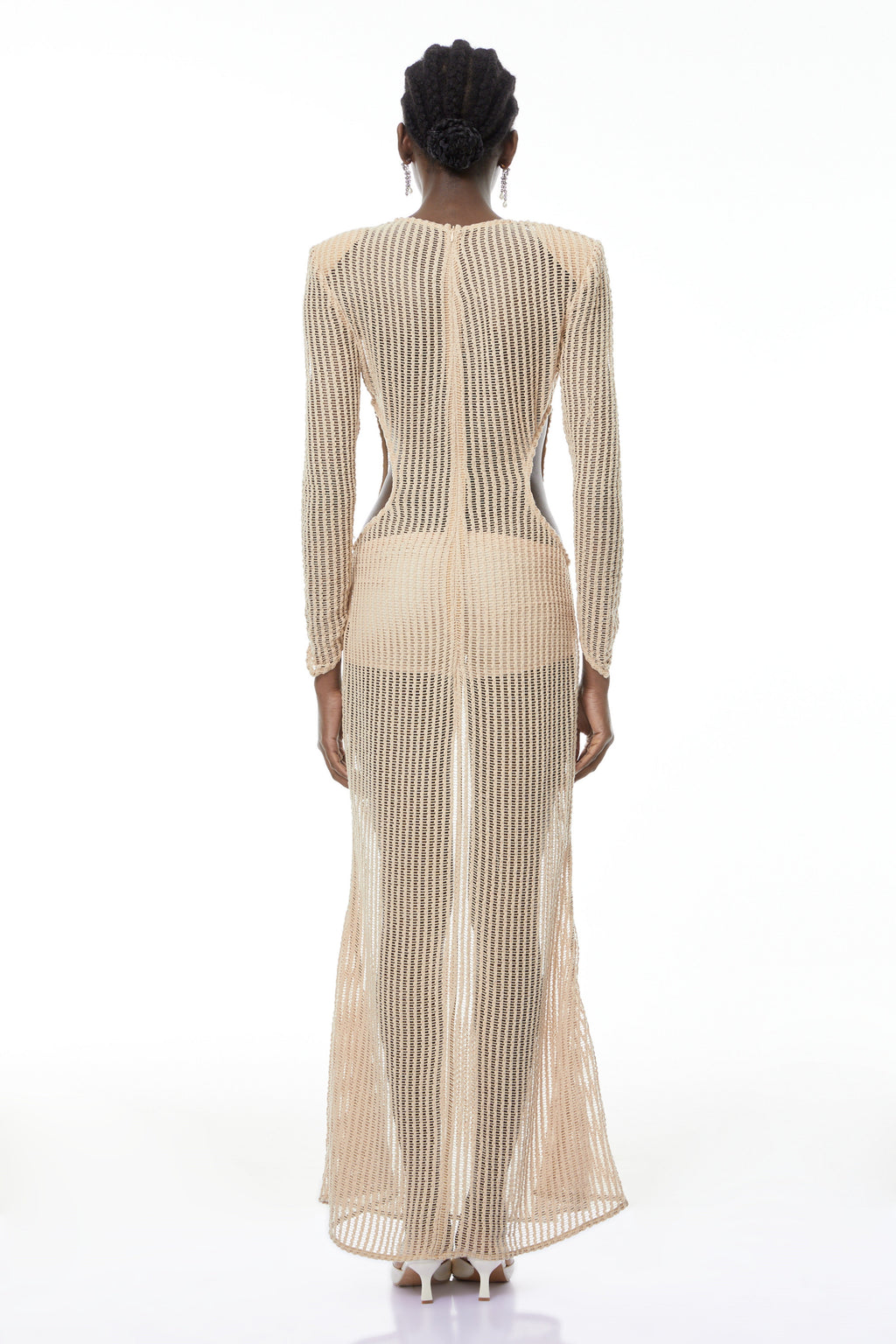 Martina Neutral Crochet Maxi Dress with Cut Out
