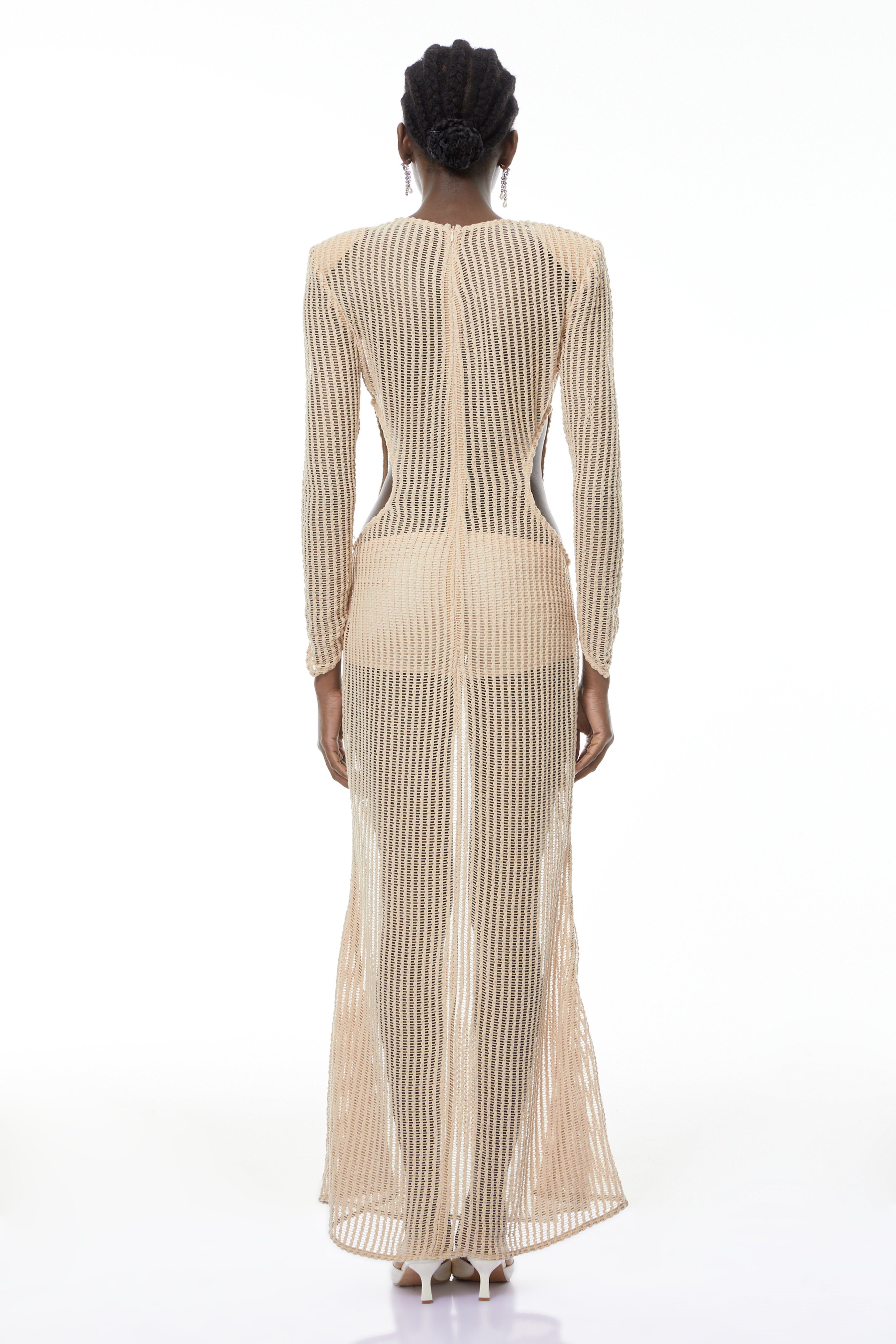 Martina Neutral Crochet Maxi Dress with Cut Out