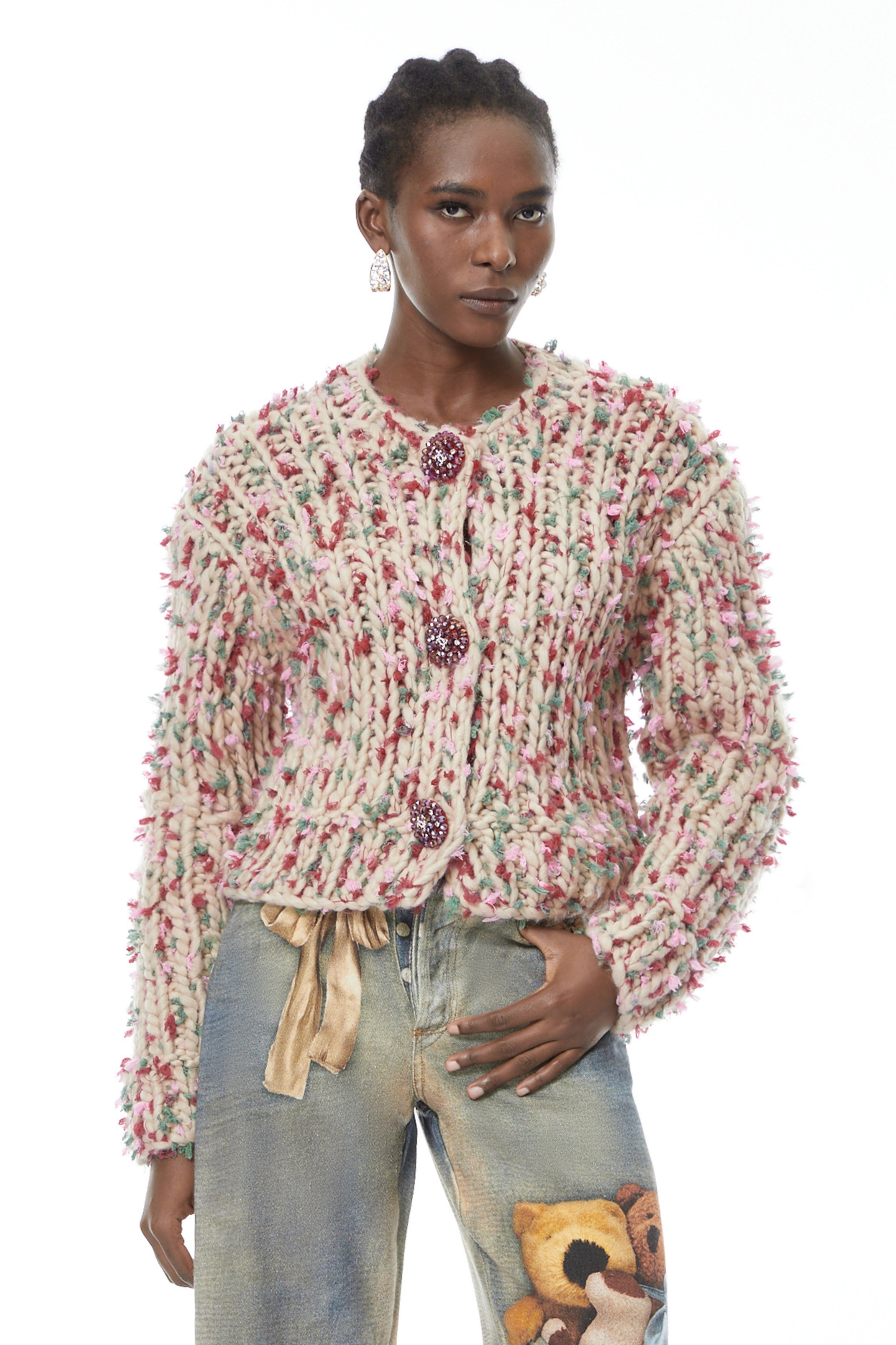 Mélisande Neutral Floral Knit Sweater