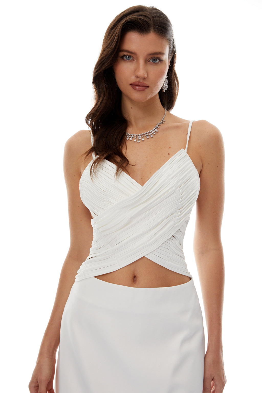 Natalia White Cross Design Top & Skirt Set