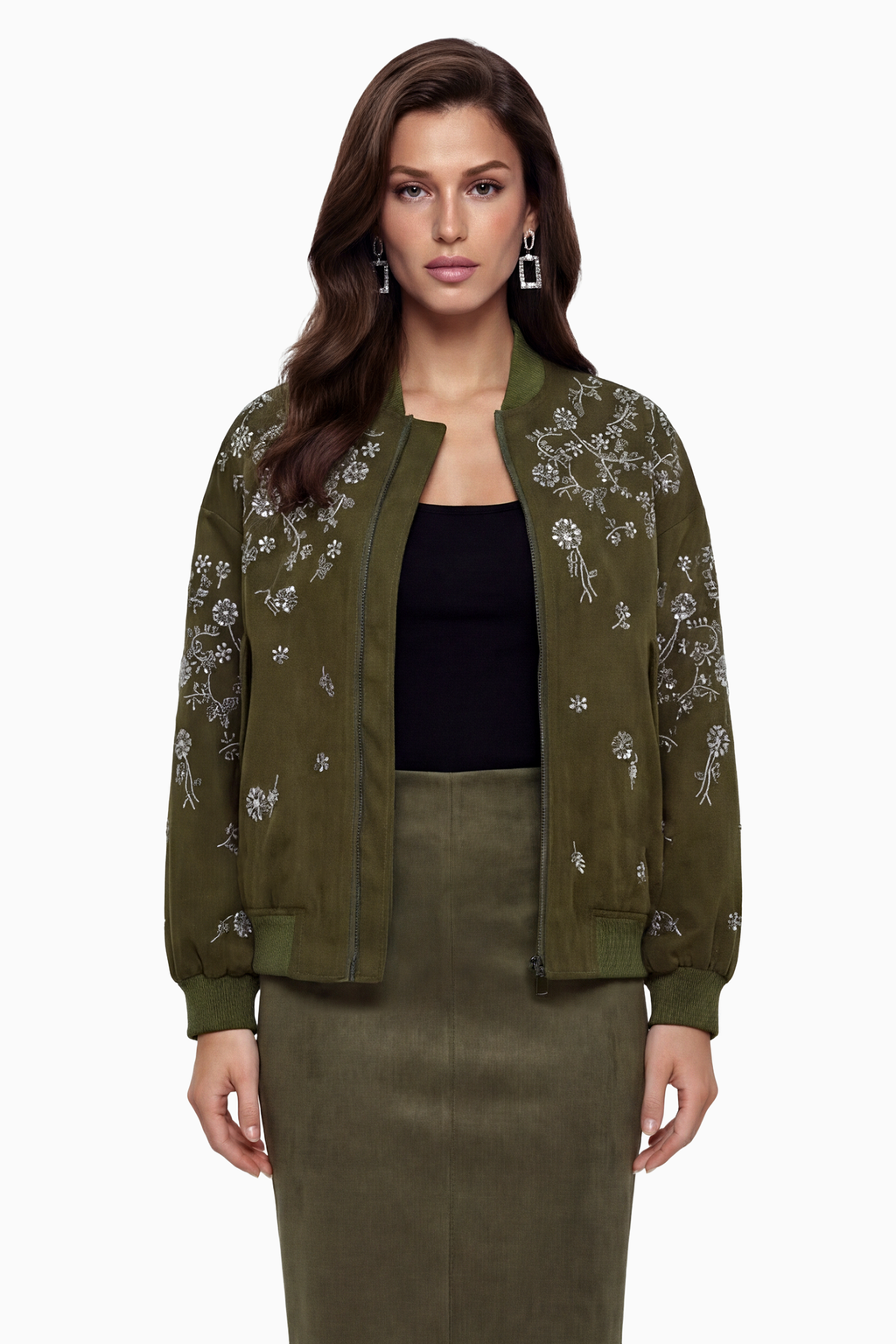 Nicole Green Jacket with Floral Embroidered