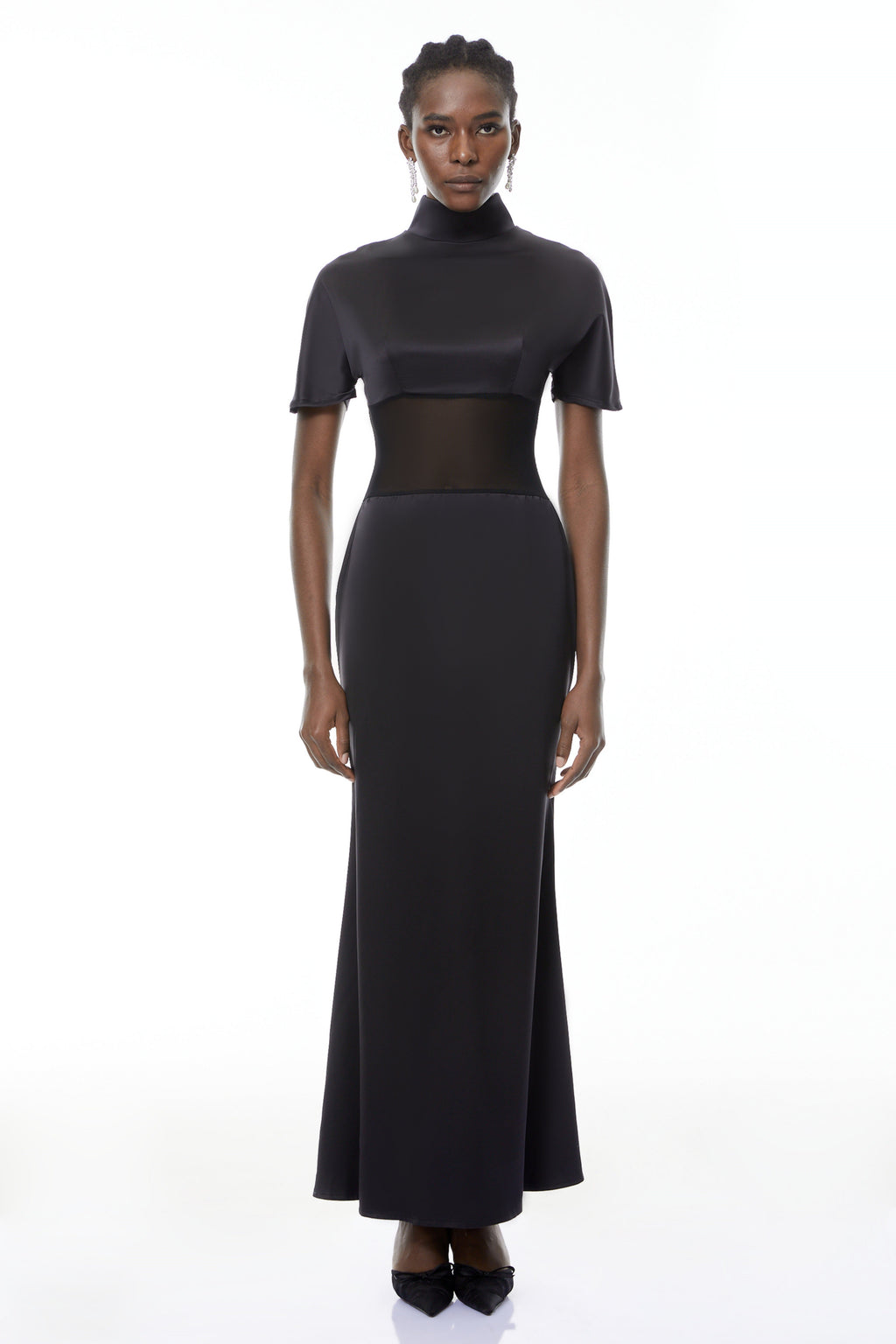Odelia Black High Neck Sheer Maxi Dress