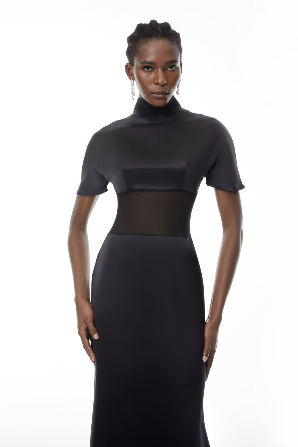Odelia Black High Neck Sheer Maxi Dress