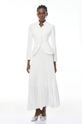 Olivia White Floral Embroidered Blazer & Pleated Skirt Set