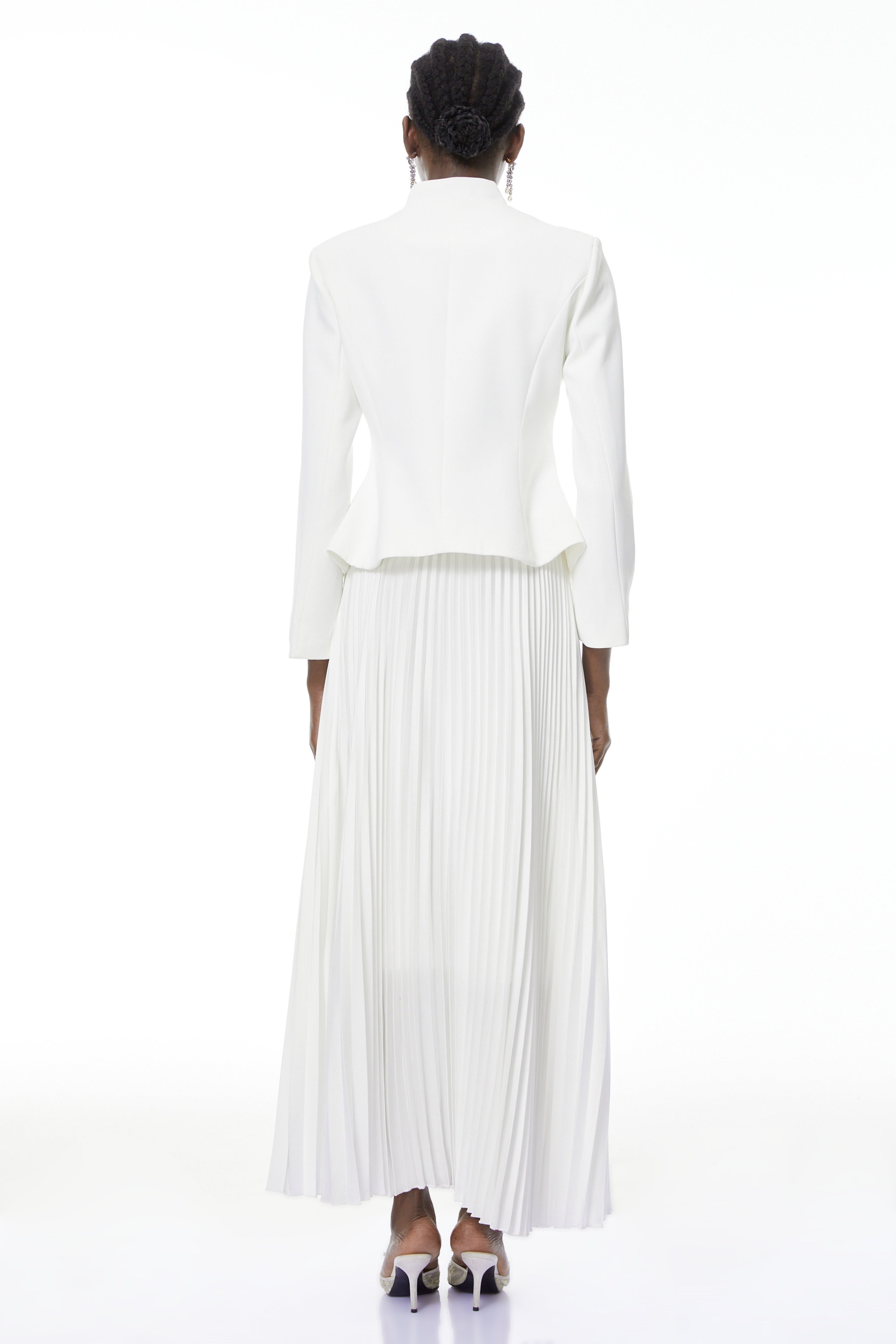 Olivia White Floral Embroidered Blazer & Pleated Skirt Set