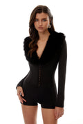 Ophelia Black Fur Trim Playsuit