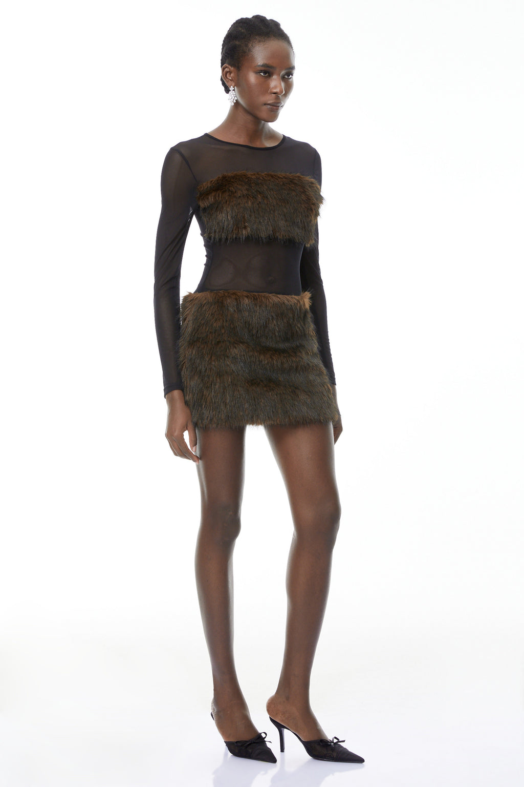 Paloma Brown Faux-Fur Panel Mini Dress