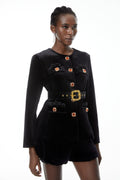 Reese Black Embellished Velvet Blazer & Shorts Set