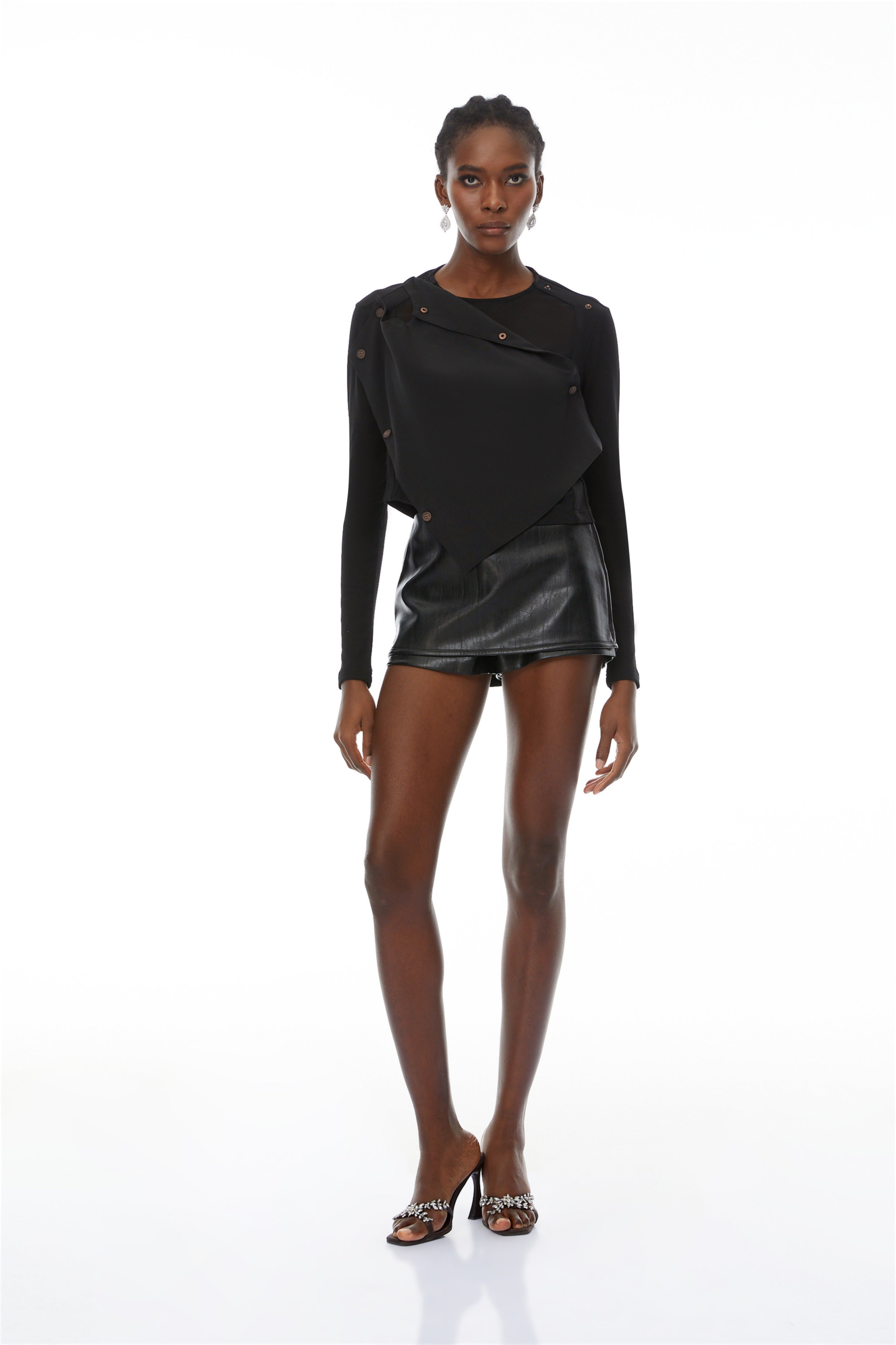 Regina Black Asymmetrical Design Knit Top