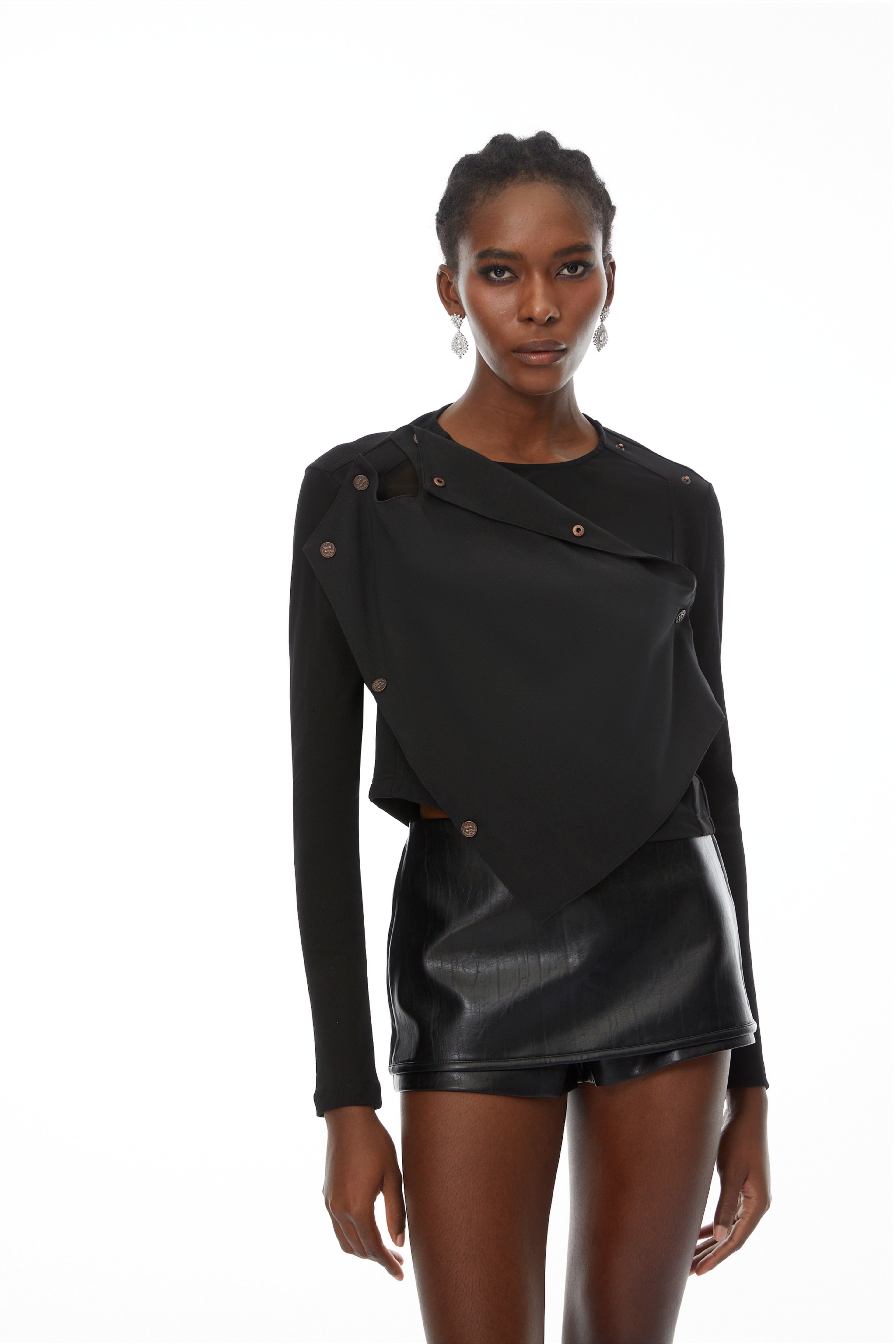 Regina Black Asymmetrical Design Knit Top