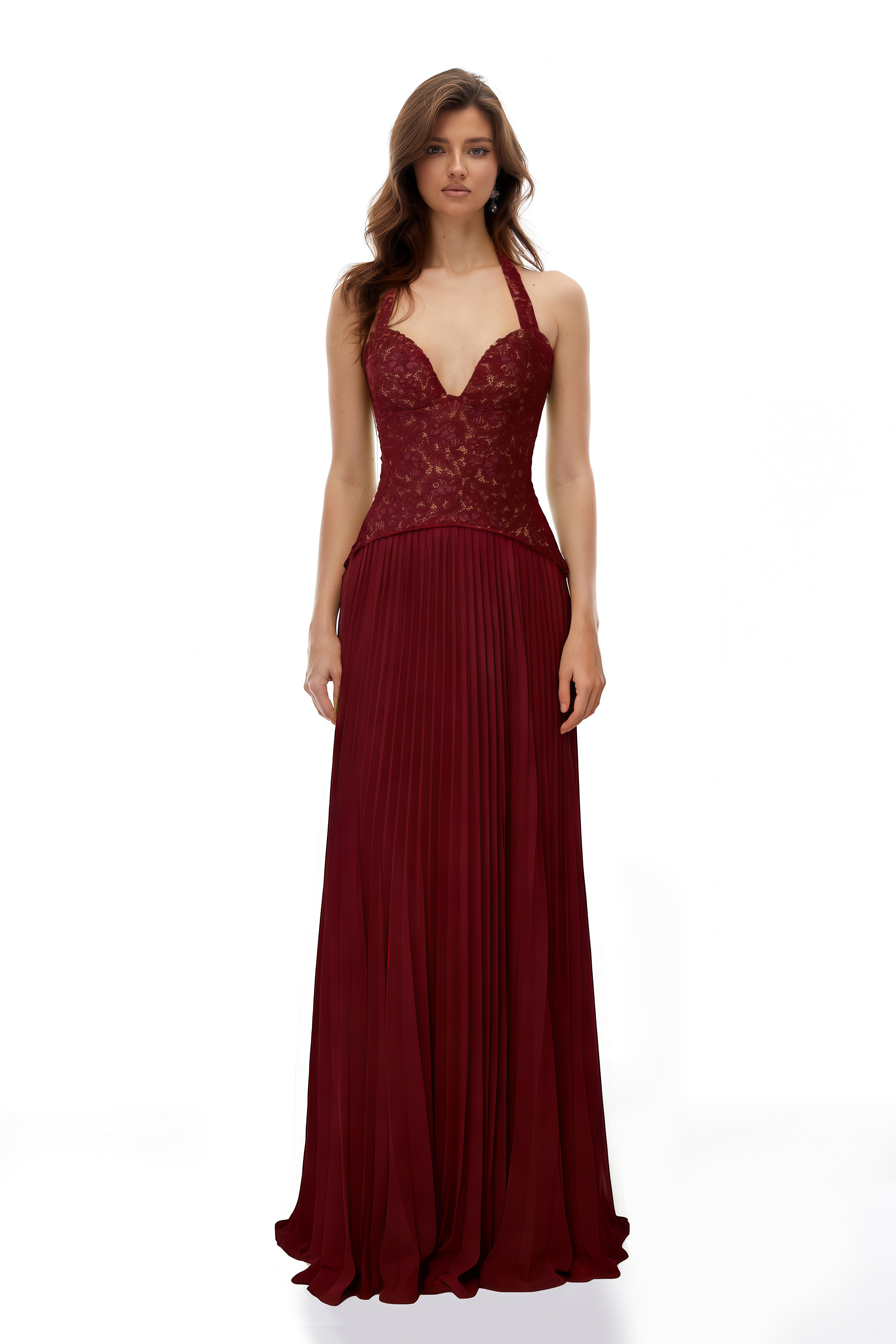 Vestido de novia Ronja Ruby Red con corsé ajustado y falda larga, en color rojo rubí, ideal para bodas elegantes