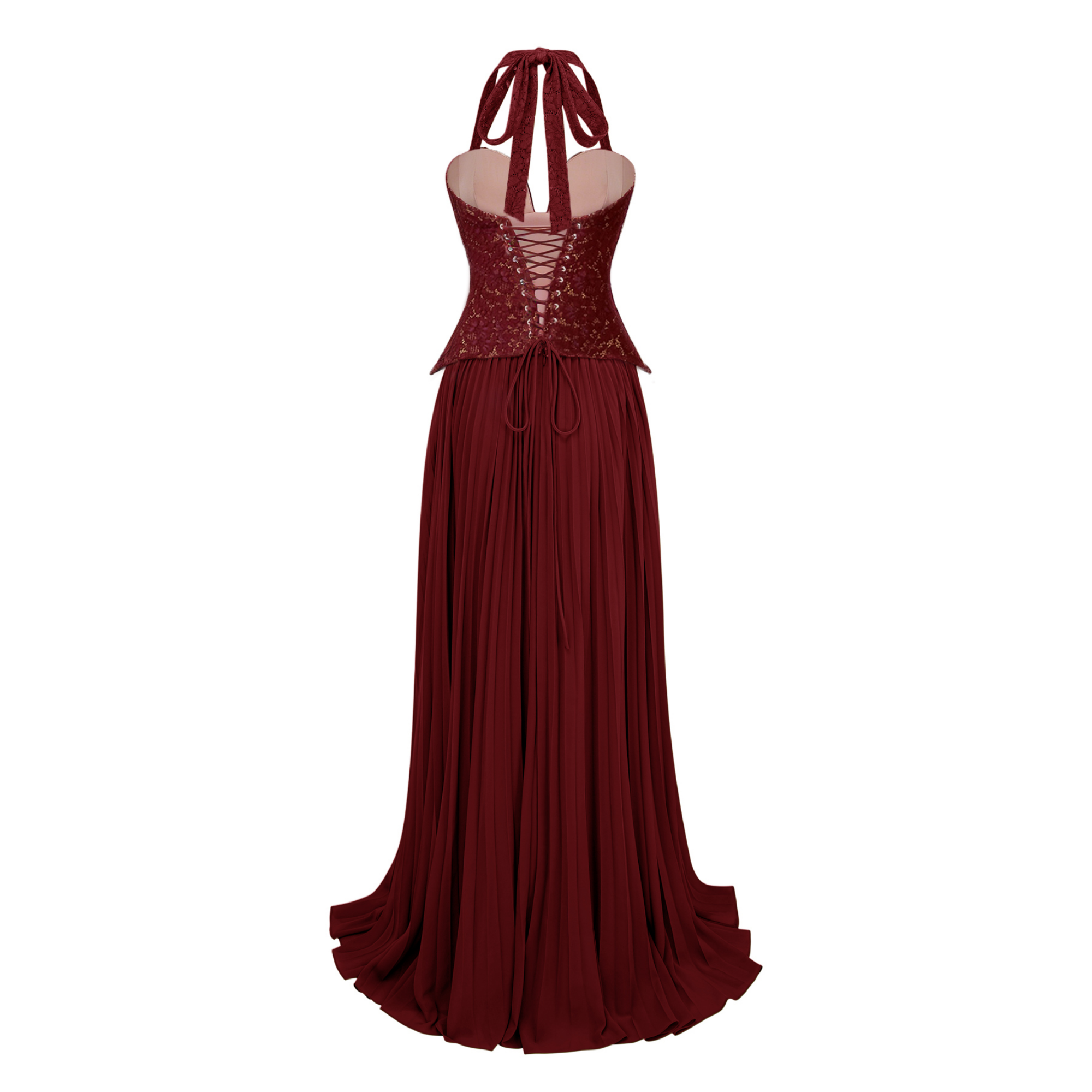 Vestido de novia Ronja Ruby Red Corset Gown con corsé ajustado y falda larga en color rojo brillante, diseñado por Bridal.