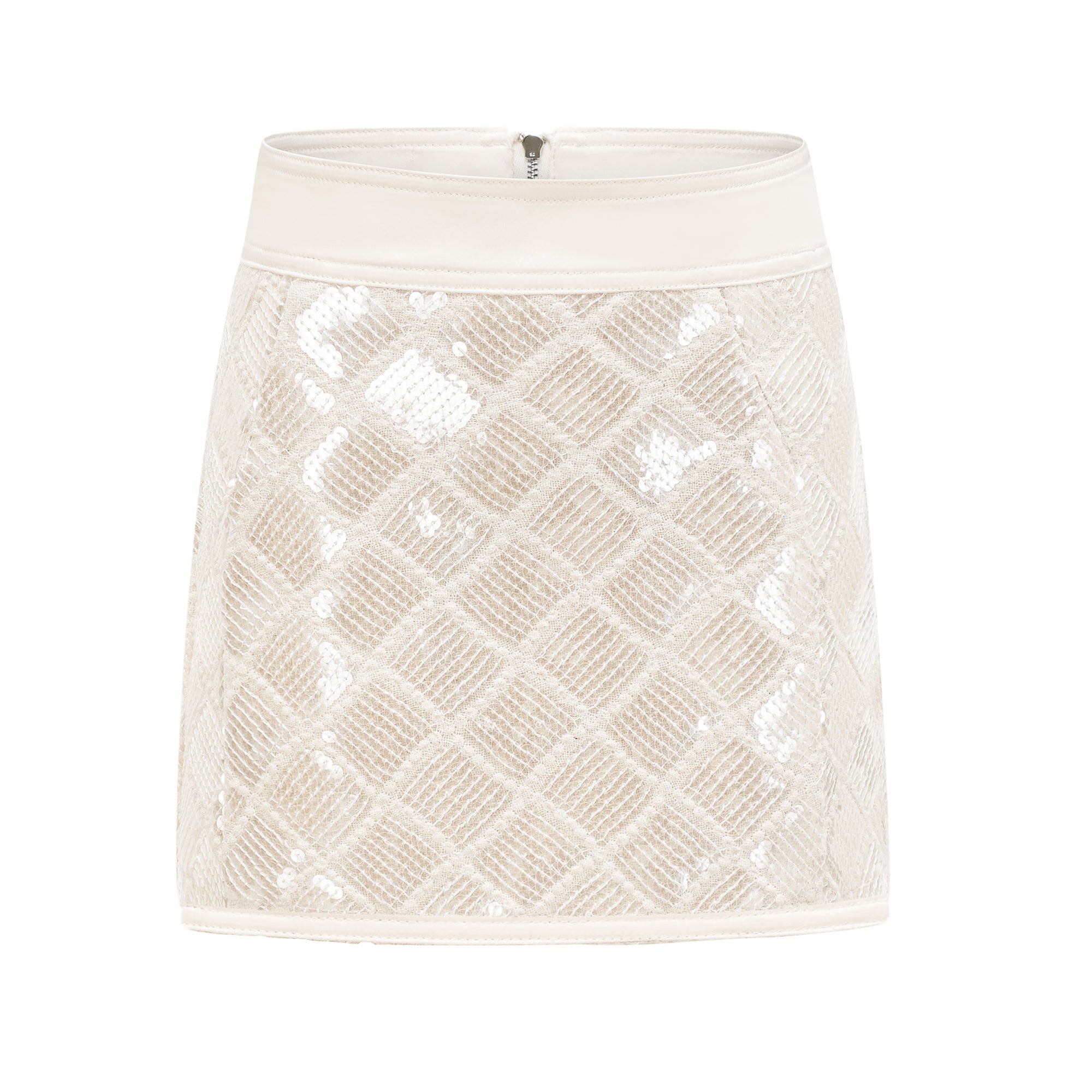 Mini falda Isabelle de lentejuelas de la marca Final Sale, con brillo y detalles elegantes en tono plateado.