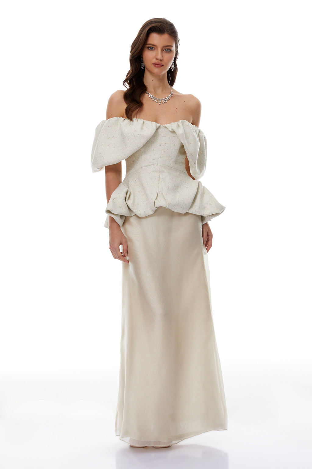Sabine White Bubble Ruched Top & Skirt Co-ord Set