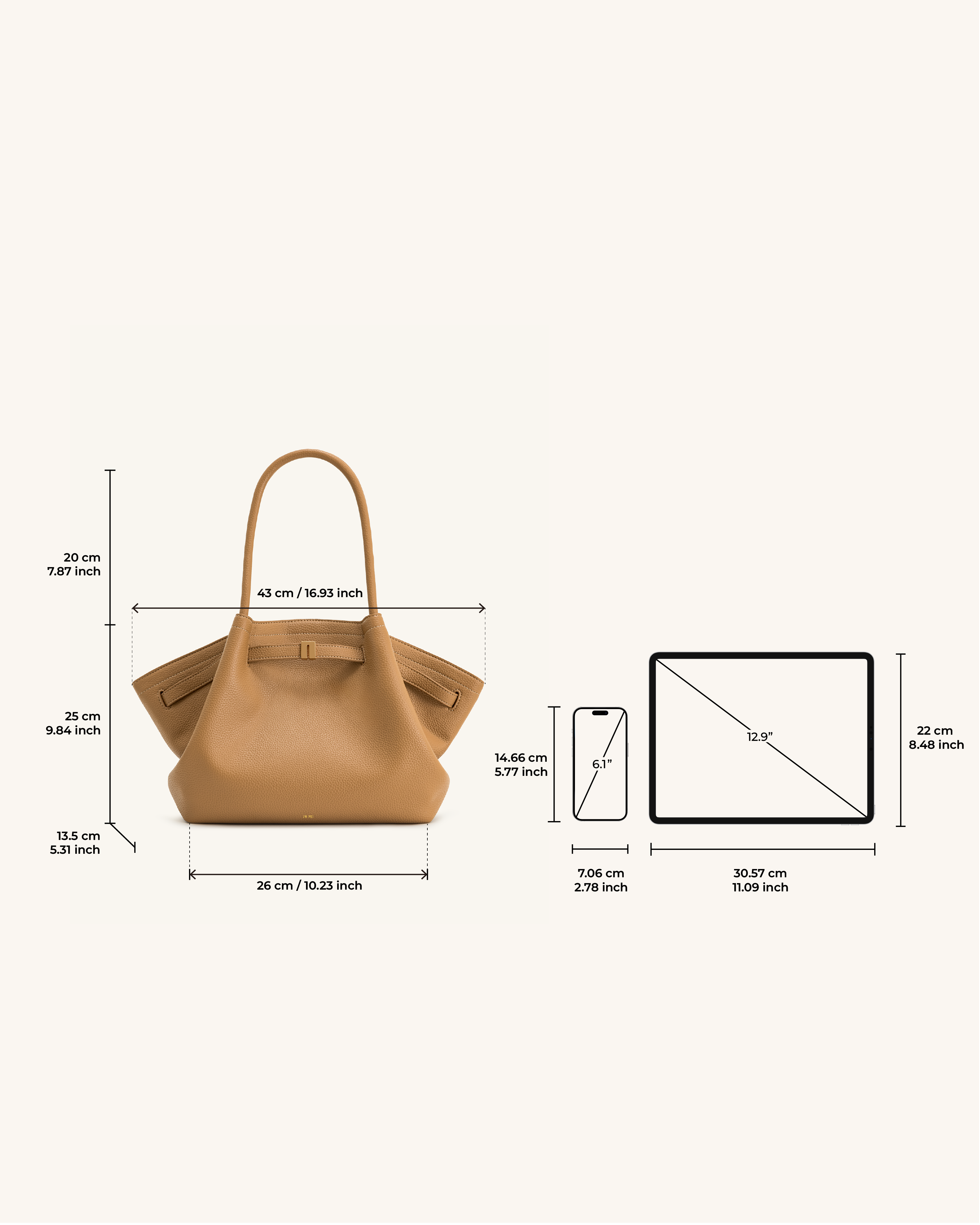 Bolso tote mediano Hana JW PEI en color latte, con asas y diseño moderno, visible en la imagen.