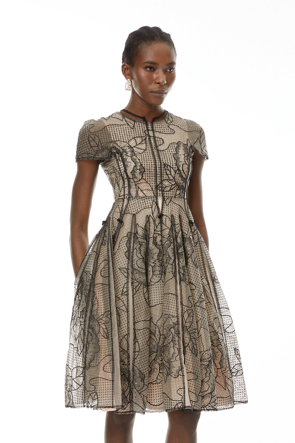 Sisanda Black Semi Sheer Floral Midi Dress