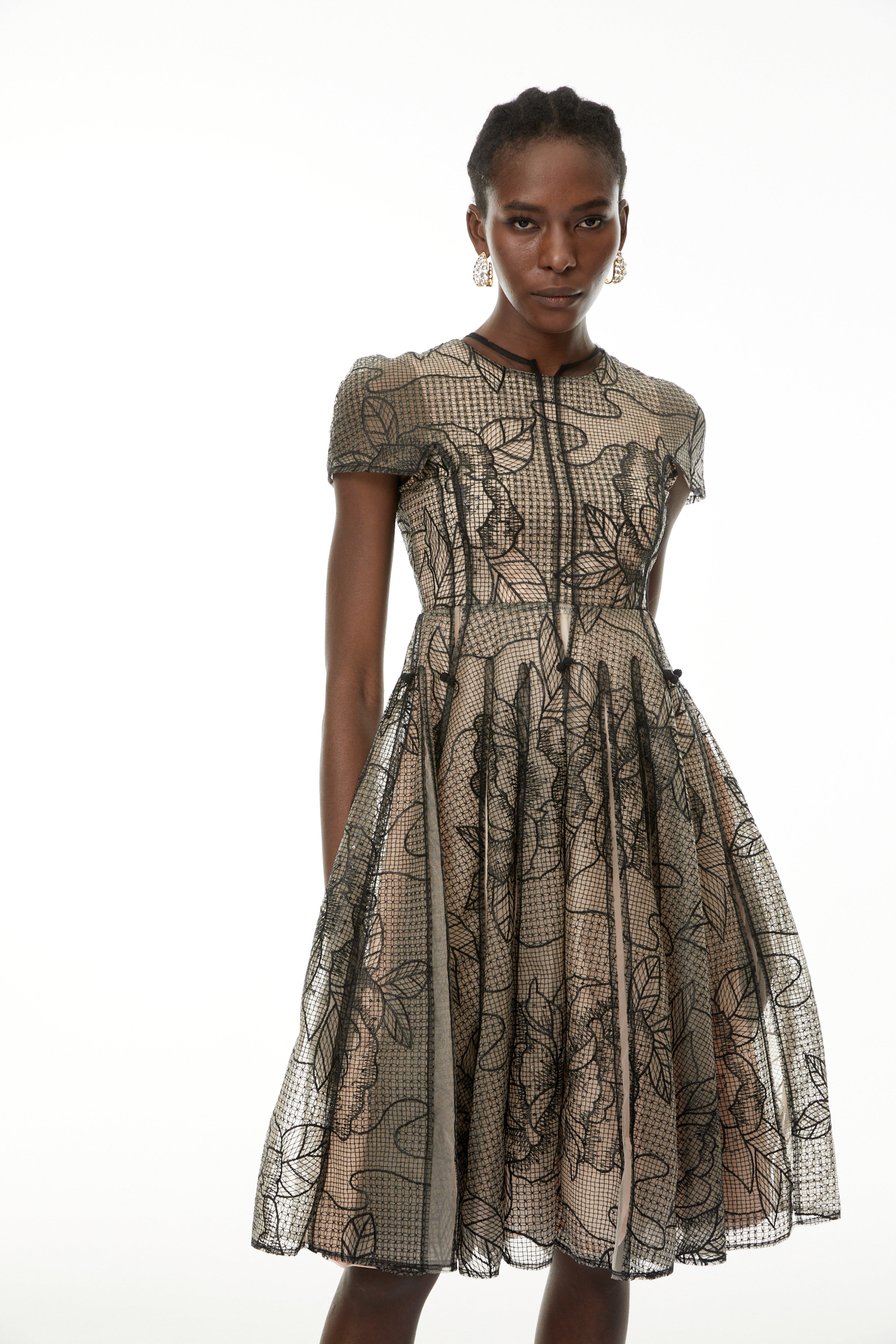 Sisanda Black Semi Sheer Floral Midi Dress
