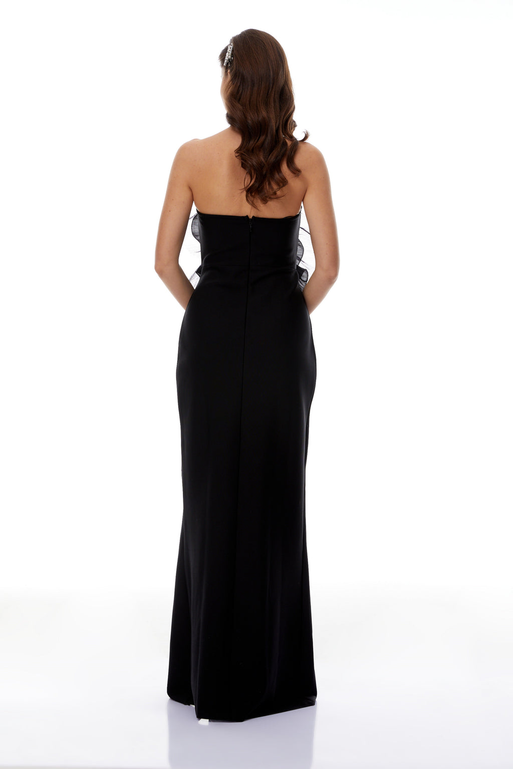 Susanne Black 3D Petal Ruffled Maxi Dress